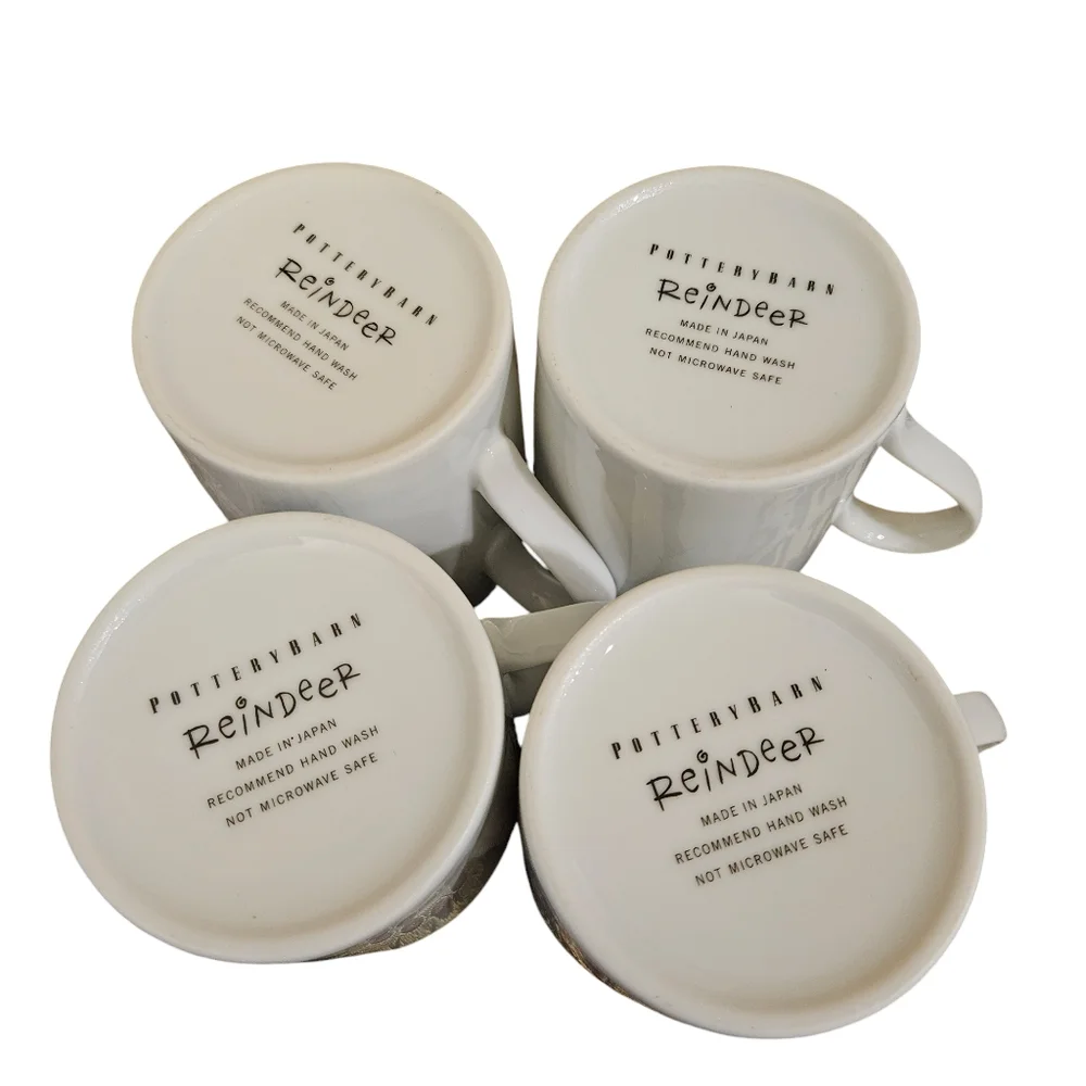 Pottery Barn Santa Reindeer Mugs, Set of 4, Dasher Dancer Prancer Vixen